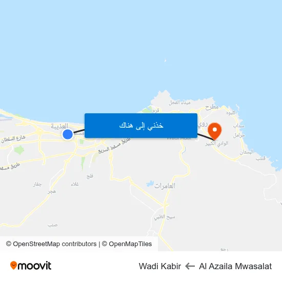 Al Azaila Mwasalat to Wadi Kabir map