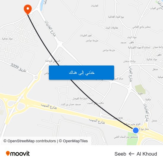 Al Khoud to Seeb map