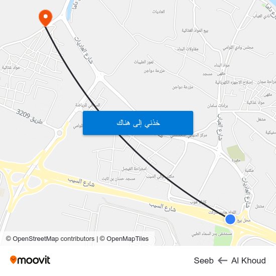 Al Khoud to Seeb map