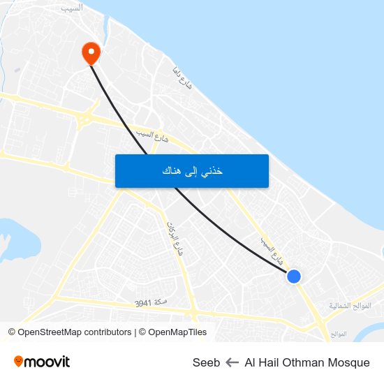 Al Hail Othman Mosque to Seeb map