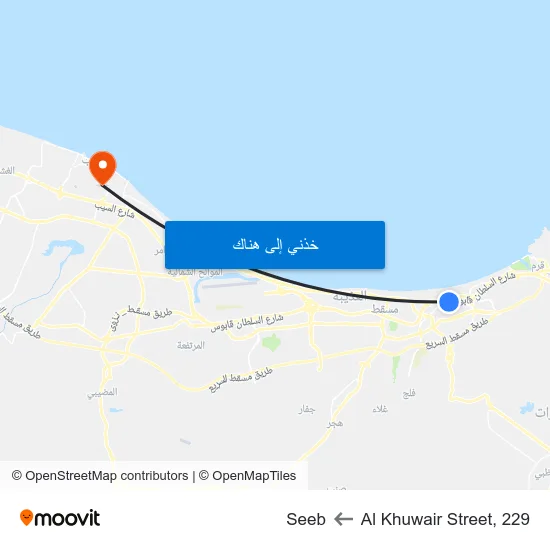 Al Khuwair Street, 229 to Seeb map