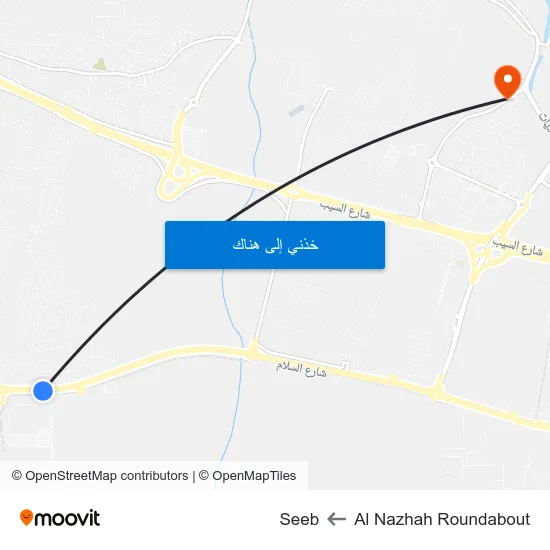 Al Nazhah Roundabout to Seeb map