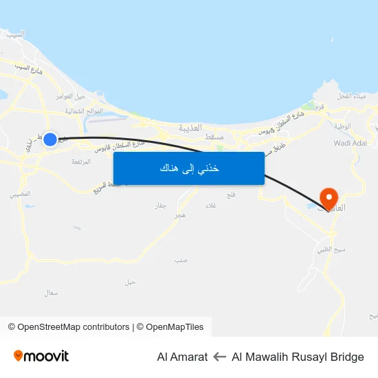 Al Mawalih Rusayl Bridge to Al Amarat map