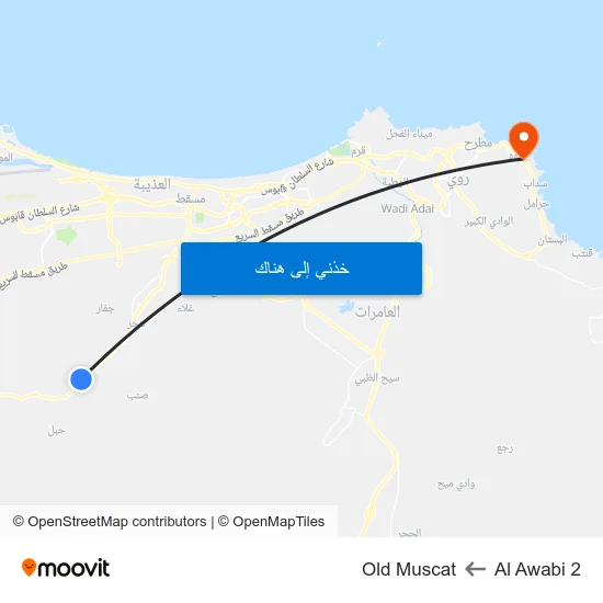 Al Awabi 2 to Old Muscat map