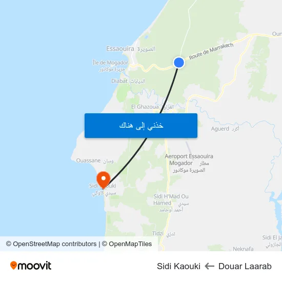 Douar Laarab to Sidi Kaouki map