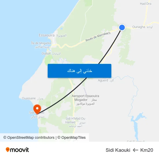 Km20 to Sidi Kaouki map