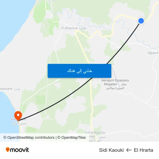 El Hrarta to Sidi Kaouki map