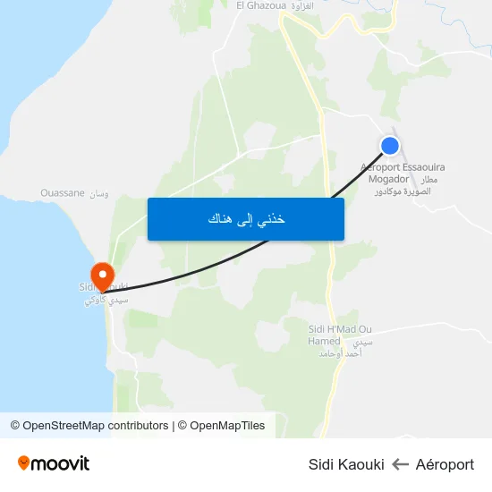 Aéroport to Sidi Kaouki map