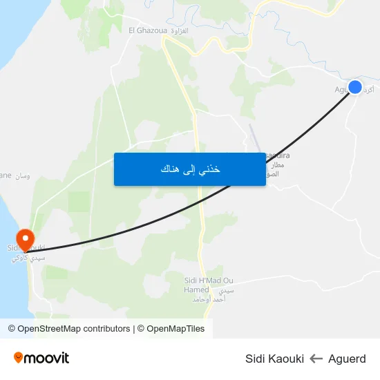 Aguerd to Sidi Kaouki map