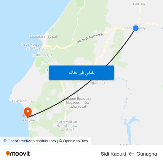 Ounagha to Sidi Kaouki map