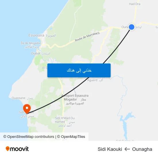Ounagha to Sidi Kaouki map