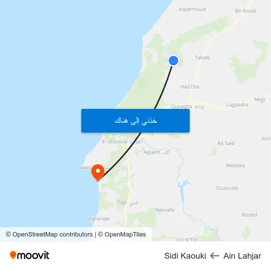 Ain Lahjar to Sidi Kaouki map