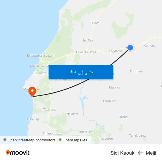 Mejji to Sidi Kaouki map