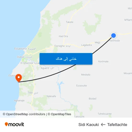 Tafettachte to Sidi Kaouki map