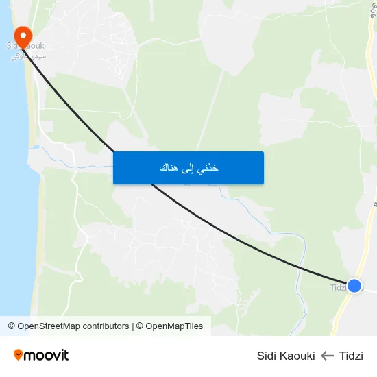 Tidzi to Sidi Kaouki map