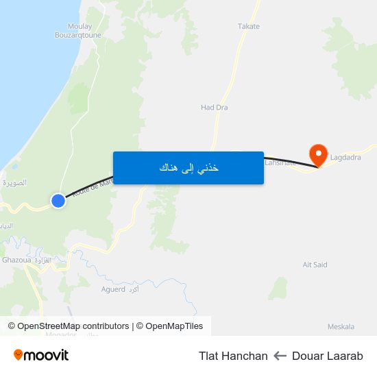 Douar Laarab to Tlat Hanchan map