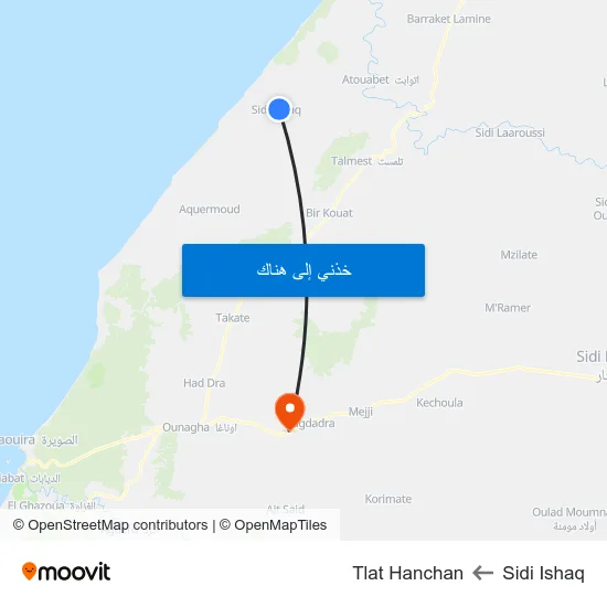 Sidi Ishaq to Tlat Hanchan map