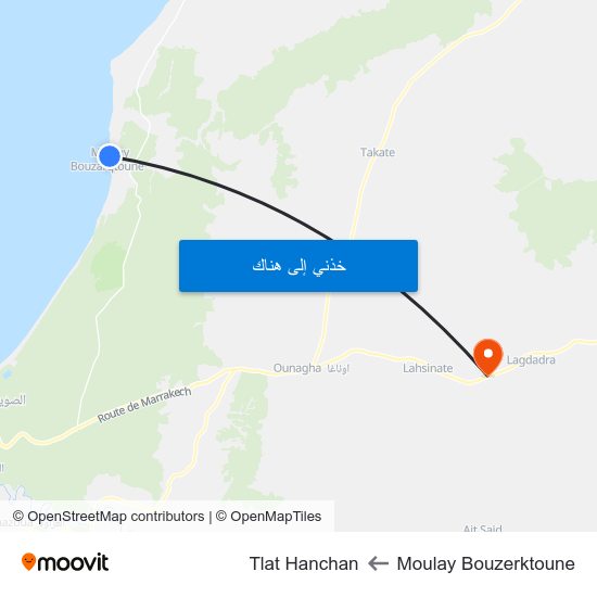 Moulay Bouzerktoune to Tlat Hanchan map