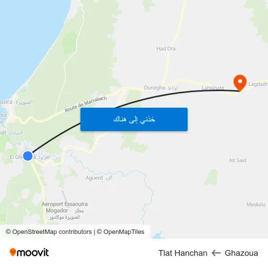 Ghazoua to Tlat Hanchan map