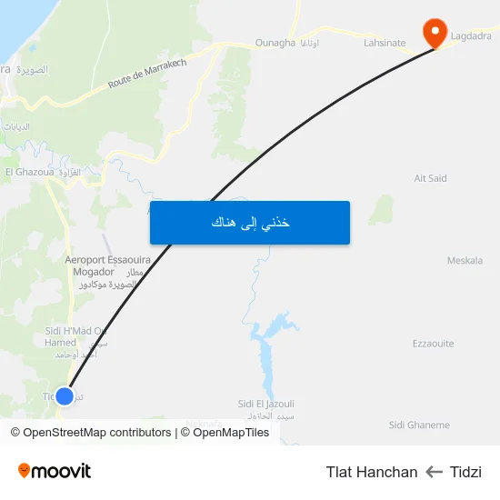 Tidzi to Tlat Hanchan map