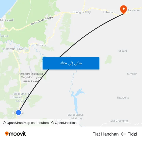 Tidzi to Tlat Hanchan map