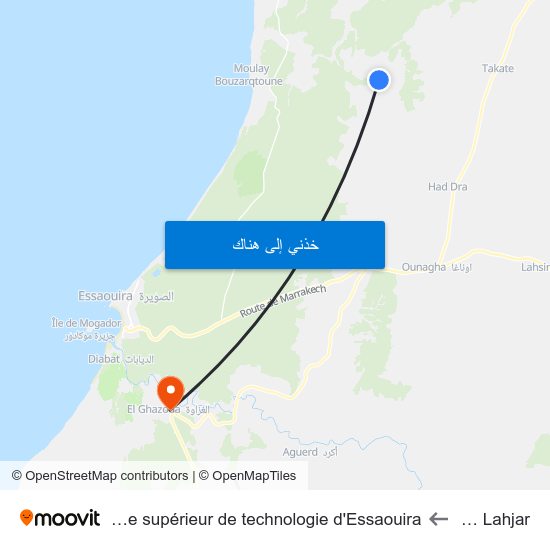 Ain Lahjar to Ecole supérieur de technologie d'Essaouira map