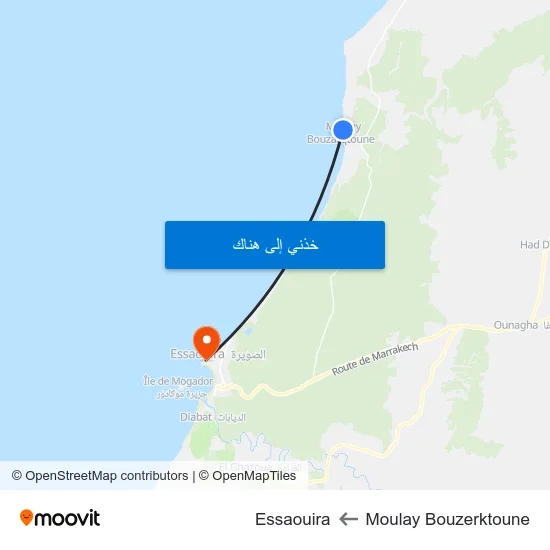 Moulay Bouzerktoune to Essaouira map