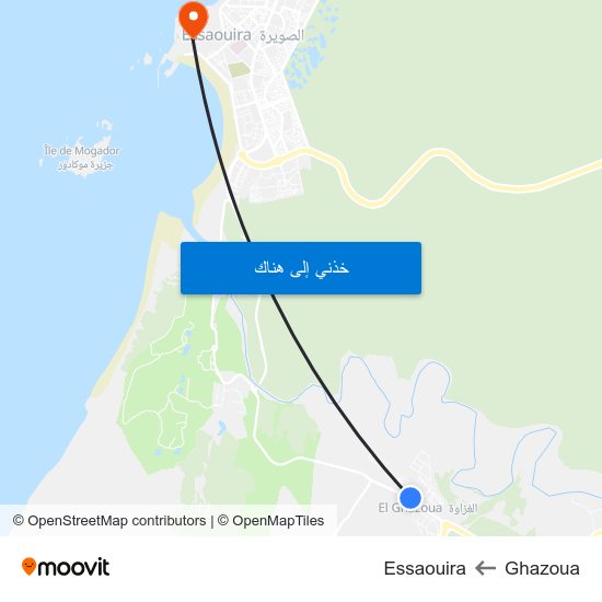 Ghazoua to Essaouira map