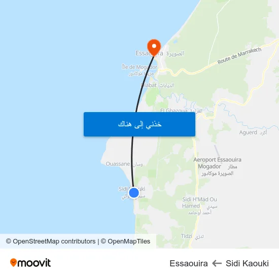 Sidi Kaouki to Essaouira map