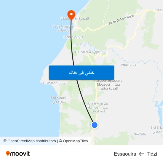 Tidzi to Essaouira map