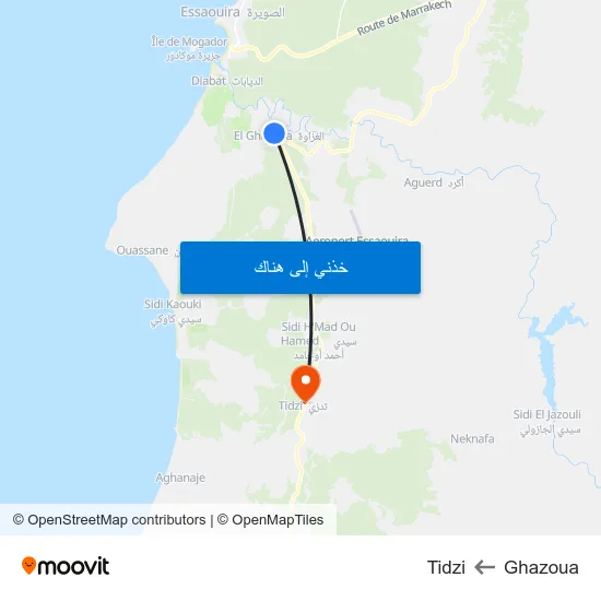 Ghazoua to Tidzi map