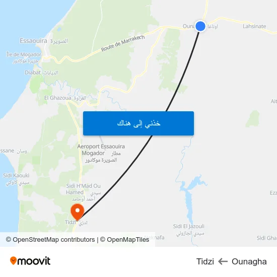 Ounagha to Tidzi map