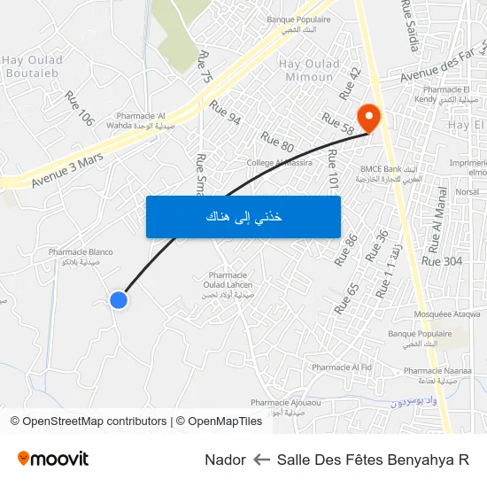 Salle Des Fêtes Benyahya R to Nador map