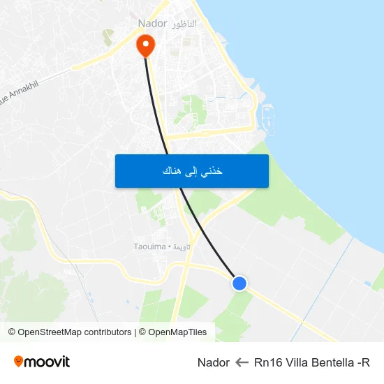 Rn16 Villa Bentella -R to Nador map