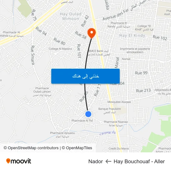 Hay Bouchouaf - Aller to Nador map