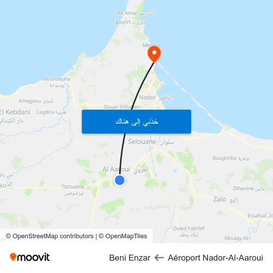 Aéroport Nador-Al-Aaroui to Beni Enzar map