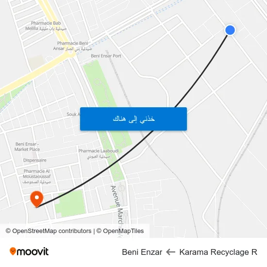 Karama Recyclage R to Beni Enzar map