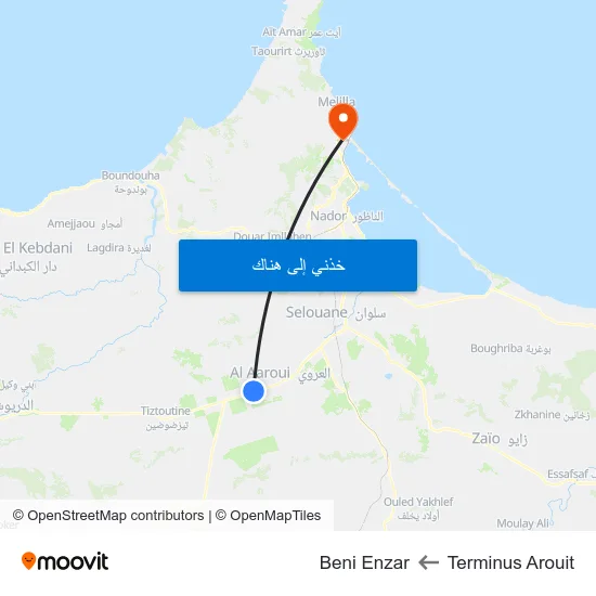Terminus Arouit to Beni Enzar map