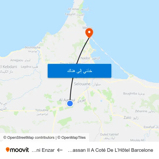 Bv Hassan II A Coté De L’Hôtel  Barcelone to Beni Enzar map