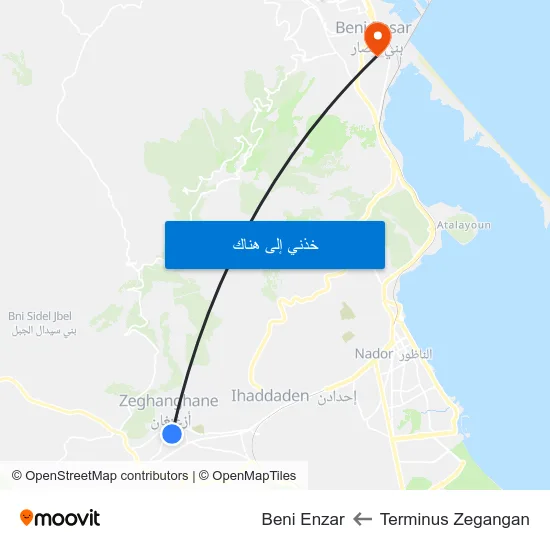 Terminus Zegangan to Beni Enzar map