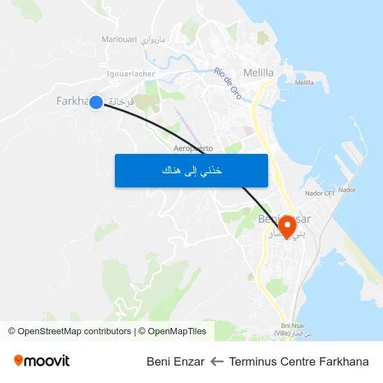 Terminus Centre Farkhana to Beni Enzar map