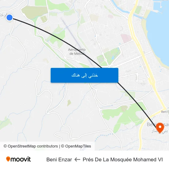Prés De La Mosquée Mohamed VI to Beni Enzar map
