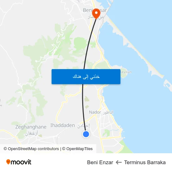 Terminus Barraka to Beni Enzar map