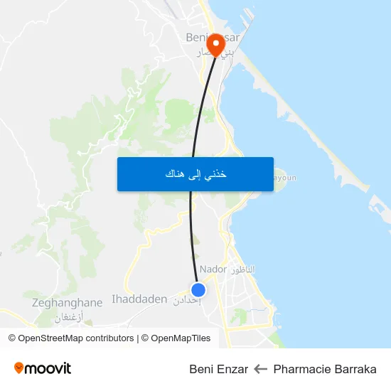 Pharmacie Barraka to Beni Enzar map