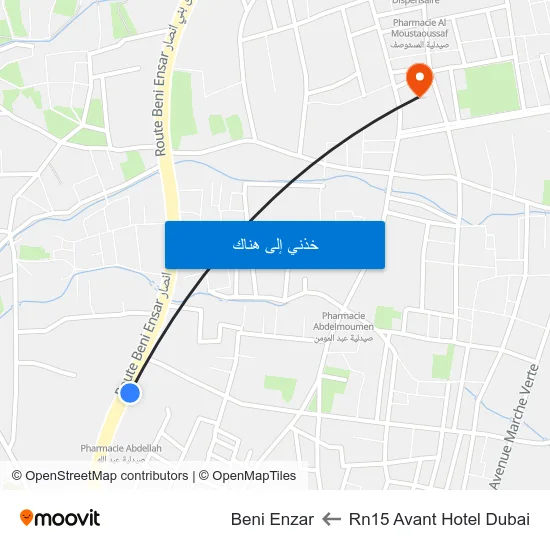 Rn15 Avant Hotel Dubai to Beni Enzar map