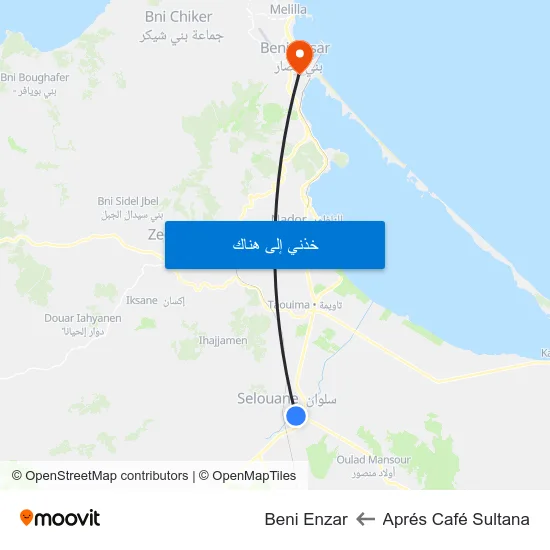 Aprés Café Sultana to Beni Enzar map