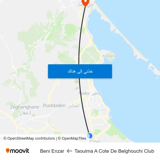 Taouima A Cote De Belghouchi Club to Beni Enzar map