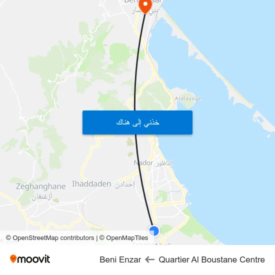 Quartier Al Boustane Centre to Beni Enzar map