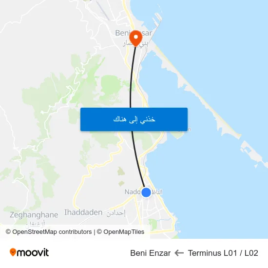 Terminus L01 / L02 to Beni Enzar map