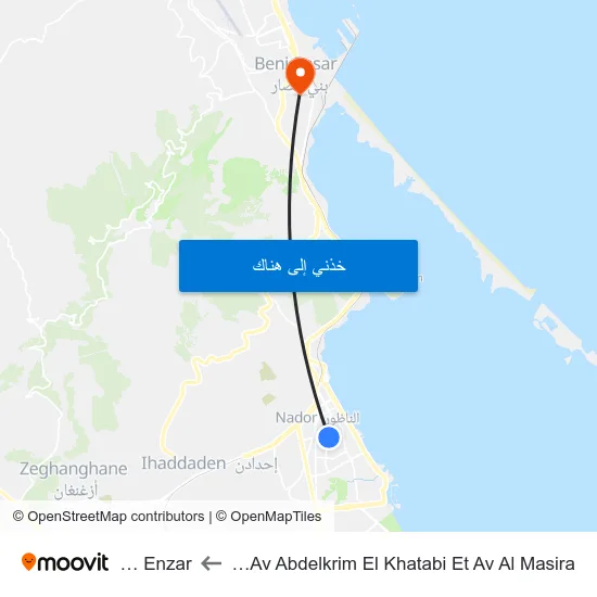 Avant Inter Av Abdelkrim El Khatabi Et Av Al Masira to Beni Enzar map
